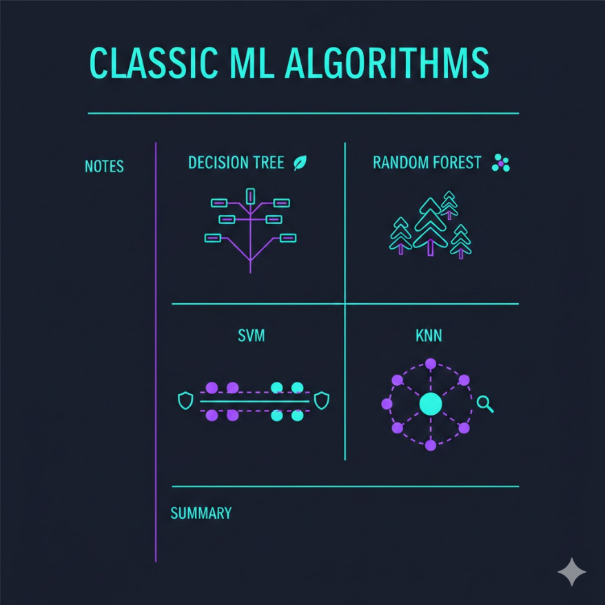 常見演算法：決策樹、隨機森林、SVM、KNN