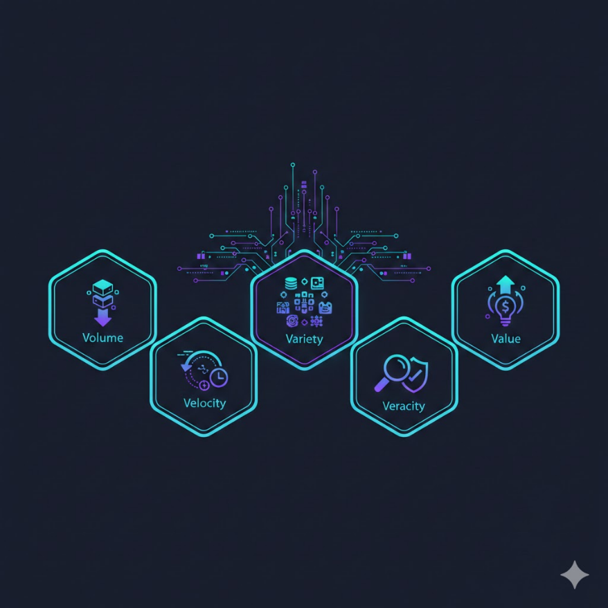 大數據的 5V：Volume、Velocity、Variety、Veracity、Value