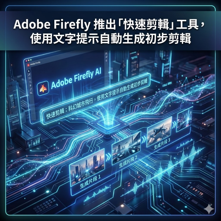 Adobe Firefly 推出「快速剪輯」工具，使用文字提示自動生成初步剪輯