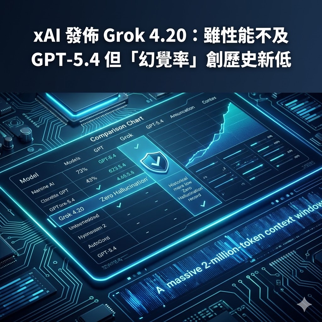 xAI 發佈 Grok 4.20：雖性能不及 GPT-5.4 但「幻覺率」創歷史新低
