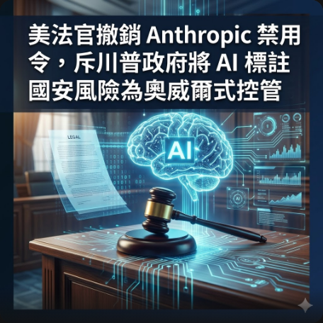 美法官撤銷 Anthropic 禁用令，斥川普政府將 AI 標註國安風險為奧威爾式控管