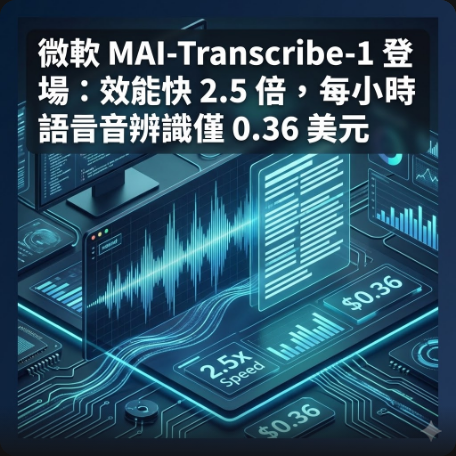 微軟 MAI-Transcribe-1 登場：效能快 2.5 倍，每小時語音辨識僅 0.36 美元