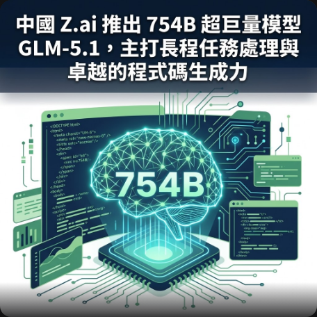 中國 Z.ai 推出 754B 超巨量模型 GLM-5.1，主打長程任務處理與卓越的程式碼生成力