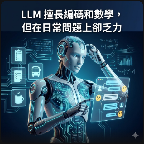 LLM 擅長編碼和數學，但在日常問題上卻乏力