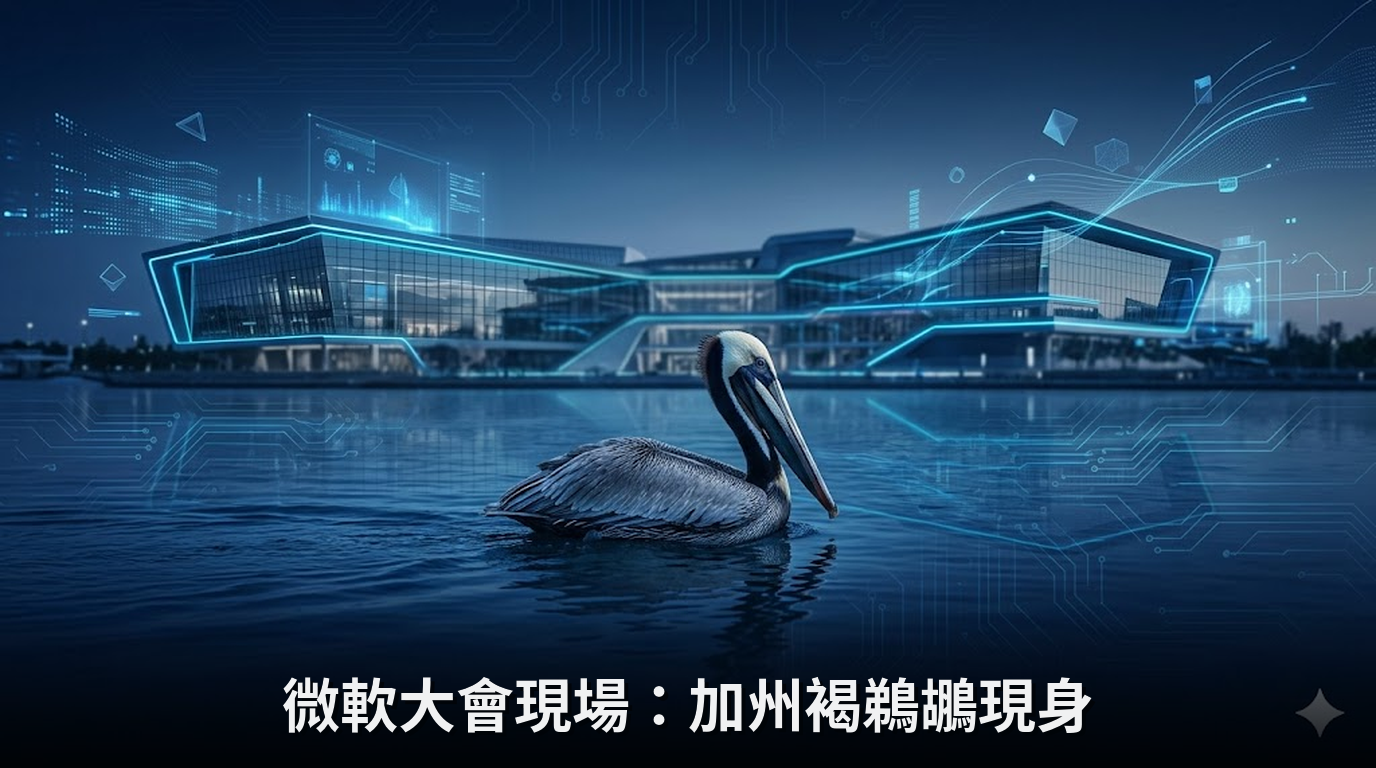 微軟大會現場：加州褐鵜鶘現身