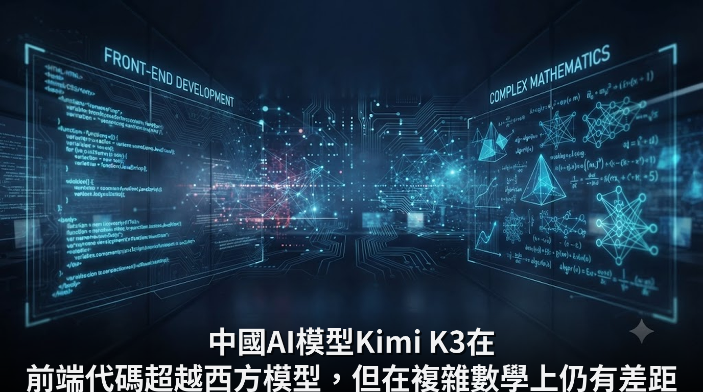 中國AI模型Kimi K3在前端代碼超越西方模型，但在複雜數學上仍有差距