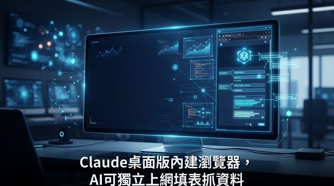 Claude桌面版內建瀏覽器，AI可獨立上網填表抓資料